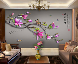 原创高清玉兰喜鹊装饰画背景墙