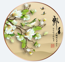 原创玉兰花鸟装饰画壁画