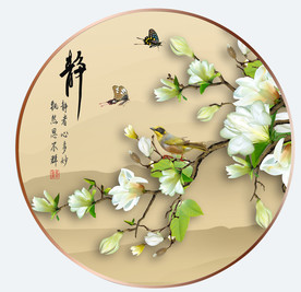 原创玉兰花鸟装饰画壁画