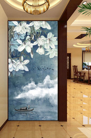 写意山水花玄关背景墙