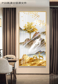 抽象艺术山水麋鹿发财树玄关装饰