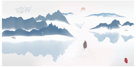 宽幅行舟新中式水墨装饰矢量分层