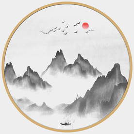 圆形山水画圆形水墨画圆形装饰画