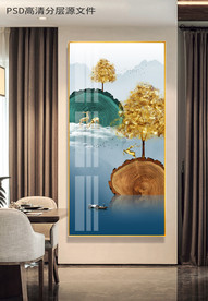 年轮发财树玄关装饰画晶瓷画