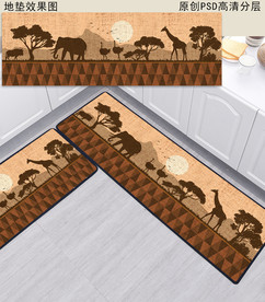 北欧风景复古厨房地垫