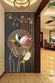 中式荷花玄关背景墙