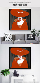 后现代时尚爱马仕橙抽象红唇女郎