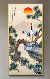 原创玄关松树仙鹤装饰画背景墙