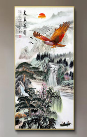 原创玄关迎客松雄鹰装饰画壁画