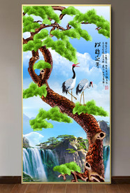 原创玄关迎客松仙鹤装饰画壁画