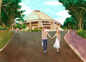 手绘北师体育馆素材美景