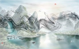 抽象烟雾山水画