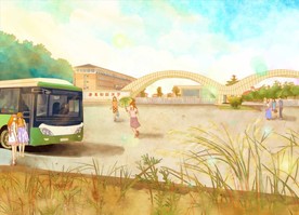 手绘广财美景校园下载素材