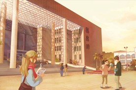 手绘广东财经大学图书馆素材封面