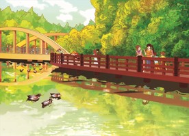 手绘湖北素材清水平台美景