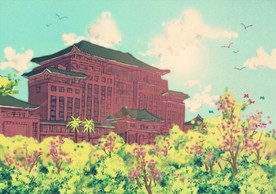 手绘华农百年古城合层高清素材