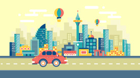 矢量城市高楼大厦道路建筑风景