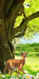 大树梅花鹿玄关背景墙