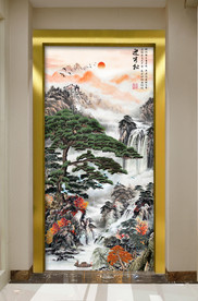 原创玄关迎客松水墨山水装饰画