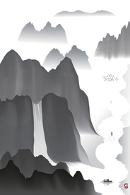 意境山水竖构图新中式水墨矢量图