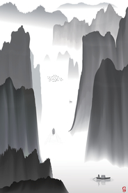 竖构图意境山水新中式水墨装饰图