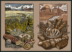 矢量传统手绘法式面包