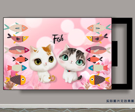 可爱卡通猫咪电表箱装饰画