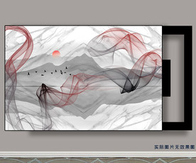 意境山水画大理石纹电表箱装饰画