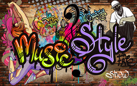 复古砖墙英文涂鸦音乐工装背景墙