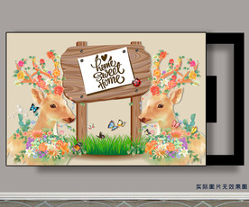 手绘麋鹿温馨的家电表箱装饰画