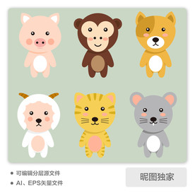 卡通扁平风动物系列图片
