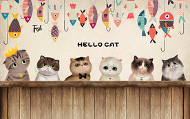 可爱卡通猫咪大眼萌背景墙