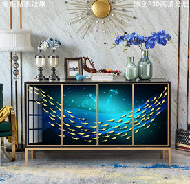 现代轻奢风玄关柜装饰画