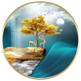 麋鹿发财树装饰画