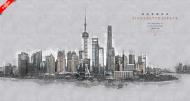上海建筑素描海报