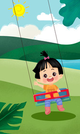 卡通儿童荡秋千