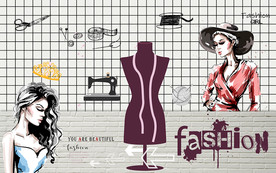 服装店北欧简约格子纹背景墙