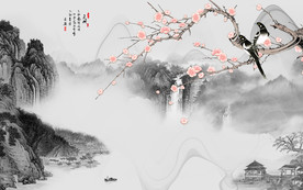 新中式大气风山水画 TIF分层