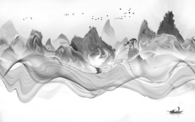 高清 山水画灰色画 TIF分层