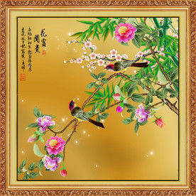 原创牡丹梅花喜鹊装饰画