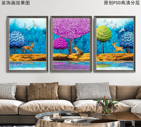 北欧风景油画三联画