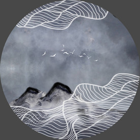 新中式山水 线条山水画