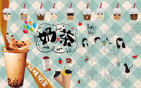 珍珠奶茶果汁工装背景墙