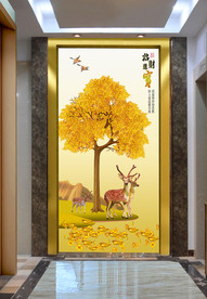 原创玄关梅花鹿发财树招财进宝