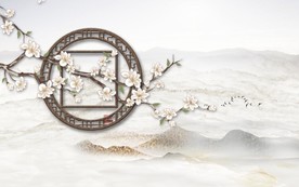 新中式水墨山水室雅兰香背景墙