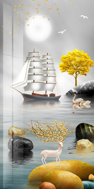 石来运转帆船装饰画