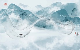 新中式水墨山水画上善若水壁画图