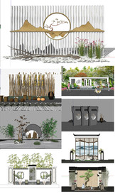 中式背景墙模型