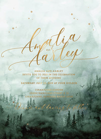 水墨森系森林婚礼邀请海报