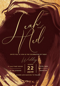 轻奢金酒红红色背景婚礼迎宾海报